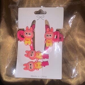 Cute Pink and Yellow Labubu  Hair Clips